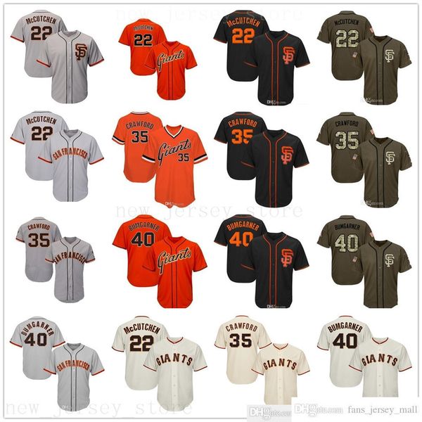 

2019th mens women youth baseball jerseys stitched 22 mccutchen 35 crawford 40 bumgarner jersey black cream gray orange salute to service