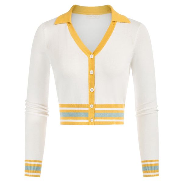 

belle poque women coats contrast color cardigan sweater lapel collar v-neck button-up knitwear contrast color soft spring, White;black