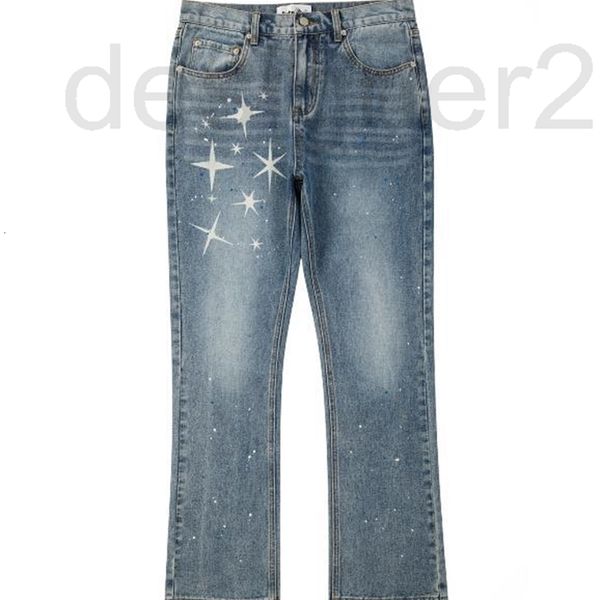 

men's jeans designer creative fashion wash ink splash pentagram men's denim straight pants gwx7, Blue