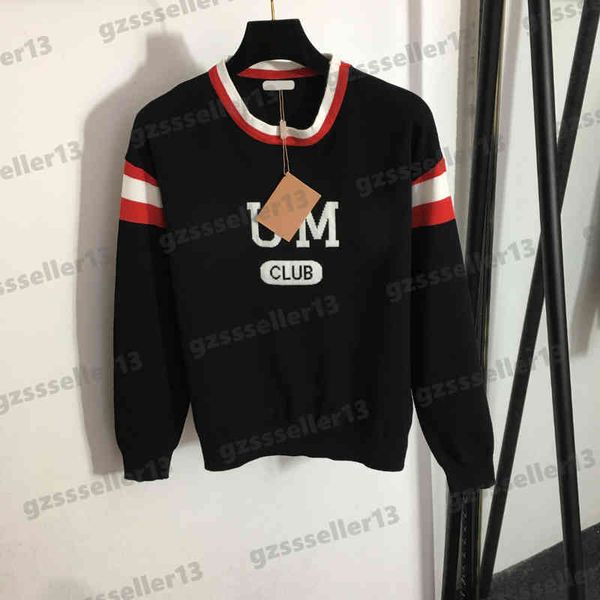 

women sweaters miu chest logo letter colorblock crew neck pullover sweater fashion brand designer womens sweater, White;black