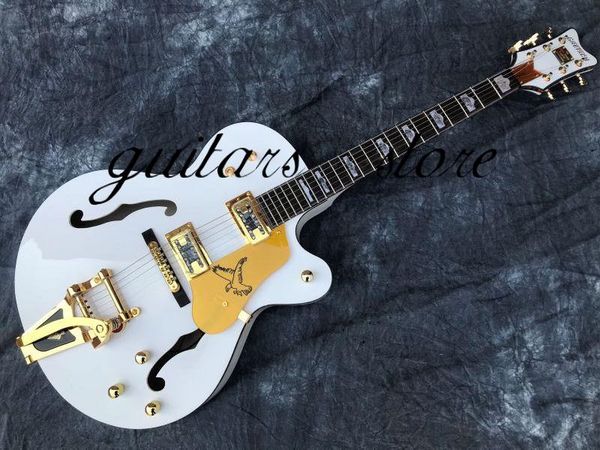 

semi-hollow body jazz electric guitar building brown tremolo color white