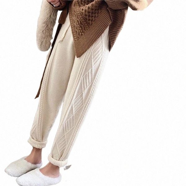 

women's pants & capris women's pants & capris thicken drawstring twisted female knitted casual harem brown black warm for women tr, Black;white