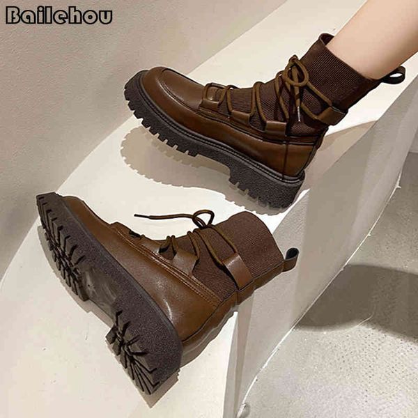 

boots women short ankle shoes for 2022 autumn winter rubber platform gothic ladies shoe female stretch sock booties 220903, Black