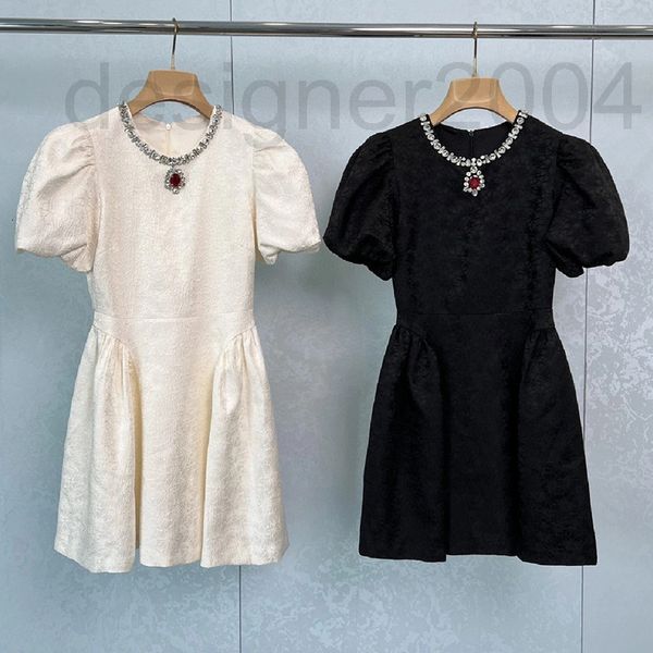 

casual dresses designer 2022 early autumn new style bubble sleeve heavy industry diamond inlaid dress miu home embroidery jacquard fashion l, Black;gray