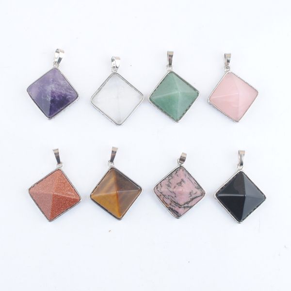 

natural stones pyramid pendants square reiki purple crystal opal aventurine turquoise for jewelry making bn465, Silver