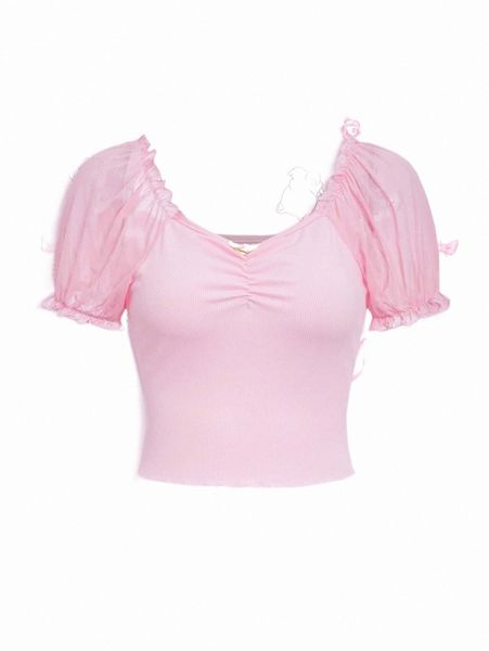 

women's t-shirt romwe kawaii solid puff sleeve tee 33ma#, White