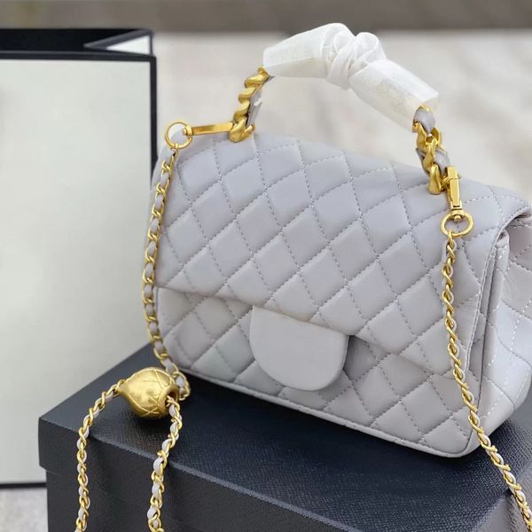 

22ss french mini gold ball flap bag lambskin quilted metal handle diamond check hardware chain classic designer crossbody shoulder bag luxur