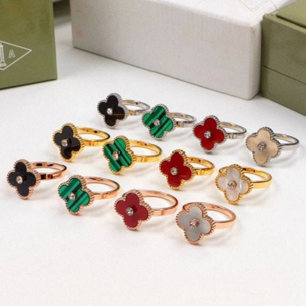 

womens designer clover rings fashion four-leaf flowers band diamond ring shell titanium steel lovers ring jewelry, Silver