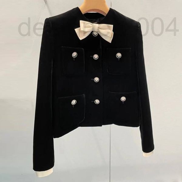 

women's two piece pants designer 2022 early spring new miu jiaxiaoxiang bow suit women's coat black velvet short mr2d, White