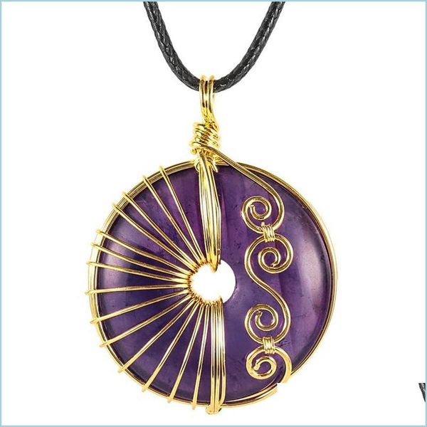 

pendant necklaces pendant necklaces lucky coin wire wrapped crystal stone necklace for women men healing donut amet jewe yummyjewelry dhbgy, Silver