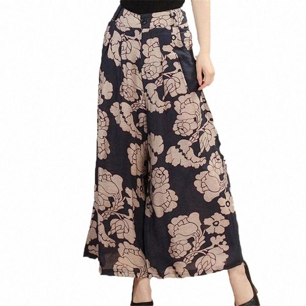 

women's pants & capris women printed wide leg pants summer pant button capris loose style fabric linen female plus size trousers women&, Black;white
