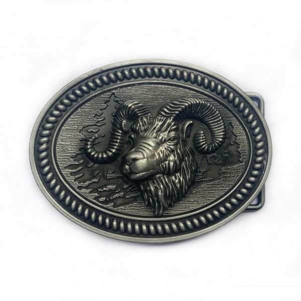 

goat sheep head western cowboy belt buckle for men waistband belt accessories, Slivery;black