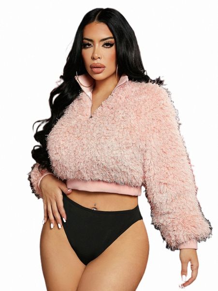

women's hoodies & sweatshirts sxy zip up crop fuzzy sweatshirt r65d#, Black