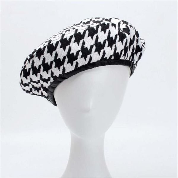

cool yy autumn berets cap winter hats for women french houndstooth beret flat cap plaid elegant british style lady painter bonne242w, Blue;gray