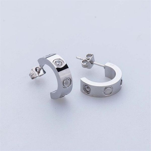 

lady fashion 316l stainless steel love stud earrings with screw crystal earrings for women men couples fine jewlery whole277s, Golden;silver