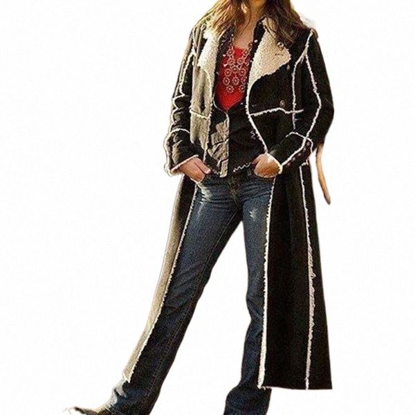 

women's trench coats women's trench coats wepbel autumn and winter fashion lambs wool lapel cardigan windbreaker long-sleeved jack, Tan;black