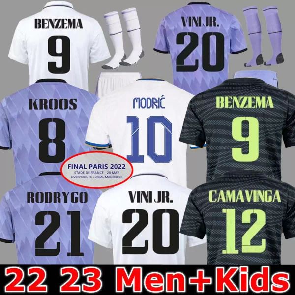 

2023 benzema finals soccer jersey 21 22 23 football shirt real madrids camavinga alaba modric valverde fourth camiseta men kids 2021 2022 un, Black;yellow