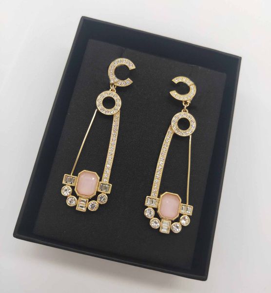 

2022 charm drop earring with sparkly diamond and pink crystal beads have box stamp ps7141a, Golden