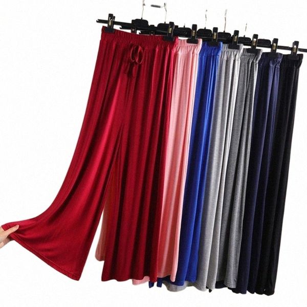 

women's pants & capris autumn fashion palazzo pants women baggy modal wide leg solid drawstring straight elastic high waist trousers wo, Black;white