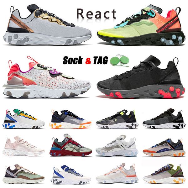 

react version element 87 55 run shoes mens womens triple black white dot designer sneakers soft spike athletic running shoe total orange gre