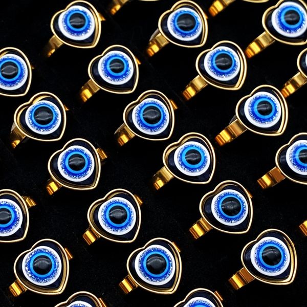 

bulk wholesale 30pcs heart shape evil eye rings gold silver plated women men lovers punk fashion gothic jewelry accessories, Golden;silver