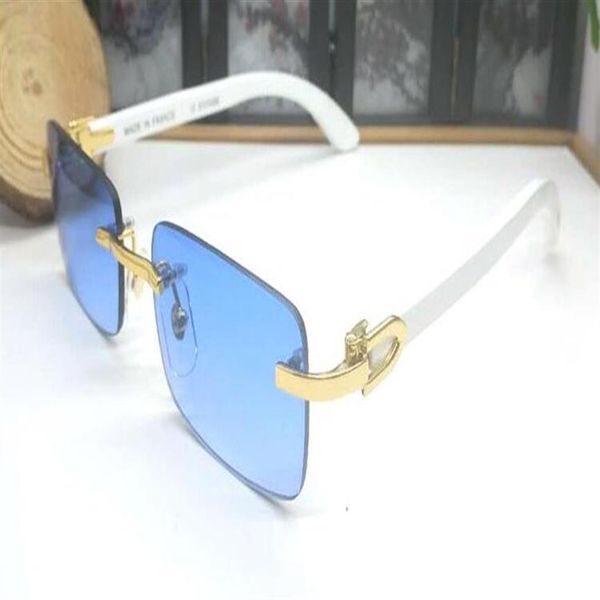 

new arrival women mens sunglasses wooden white buffalo horn glasses frameless eyeglasses gold with box blue pink yellow red302v, White;black