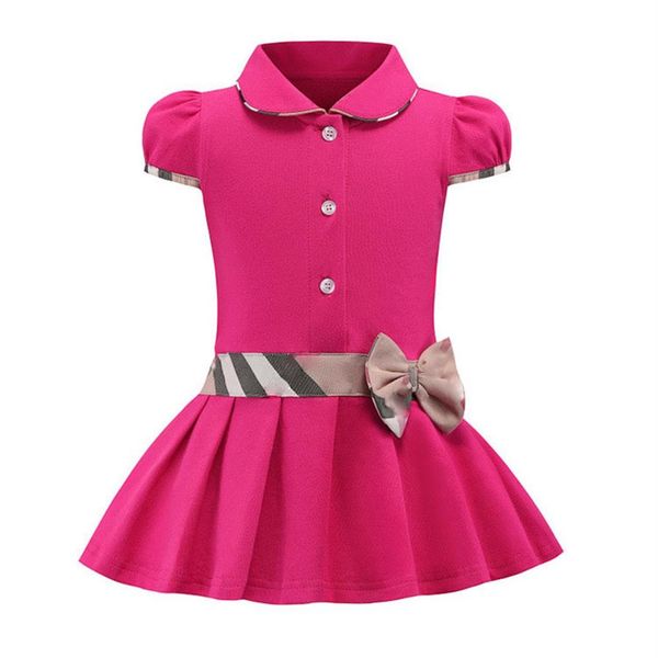 

2021 cute children kids summer dresses for girls designer short sleeve bow dress plaid luxury whole boutique clothes240y, Red;yellow