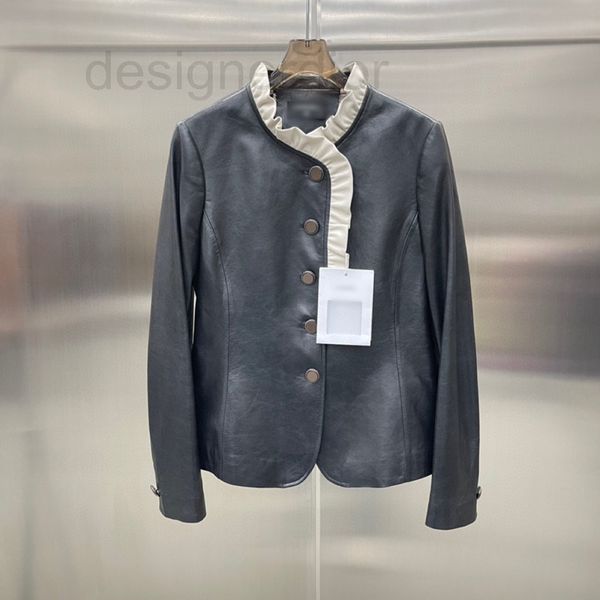 

women's leather & faux designer xiaoxiang 2022 early spring new leather sheepskin temperament luxurious stand collar long sleeve coat w, Black