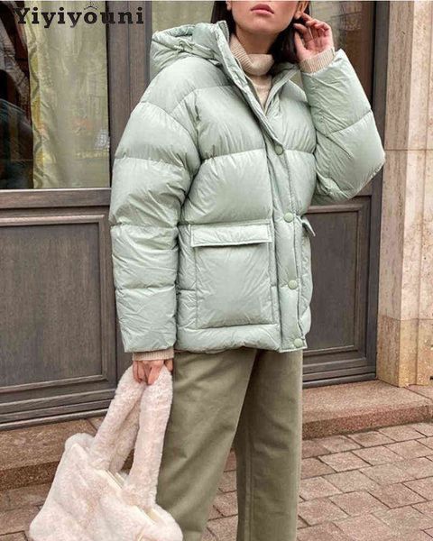 

women's down parkas yiyiyouni hooded cotton liner puffer jacket women autumn winter solid thicken bubble coat female padded parkas casu, Black