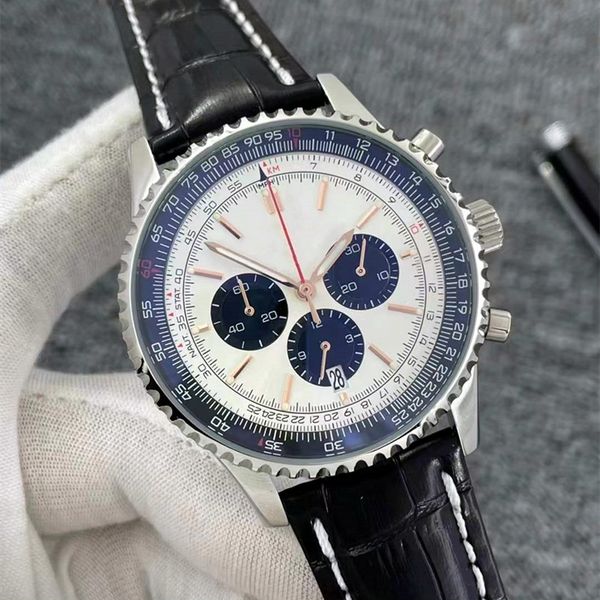 

mens quartz chronograph aviation pilots watch black leather green blue 47mm, Slivery;brown
