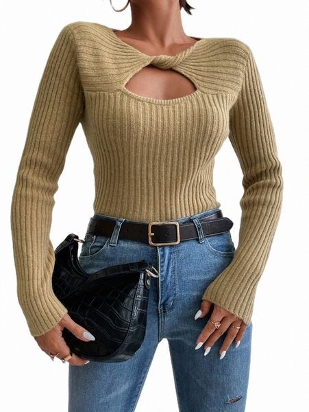 

women's sweaters twist front cut out ribbed knit sweater x1qm#, White;black