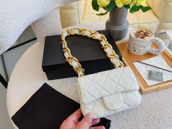 

vintage black gold mini flip bag original leather quilted leather thick chain shoulder french women's luxury designer outdoor sacoche w