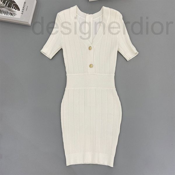 

casual dresses designer balman v-neck short sleeve waist closed knit dress fashionable and slim wrap skirt 2022 new product cnou, Black;gray