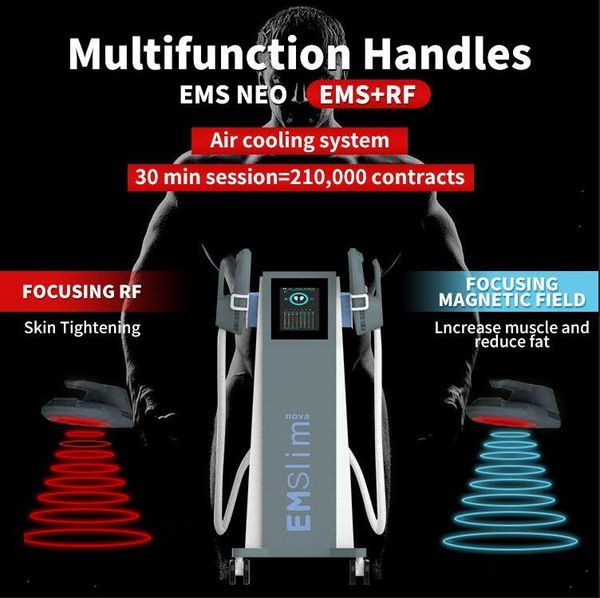 

12 tesla emslim nova slimming machine 4 handles with rf cushion hi-emt body shape ems sculpt build muscles electromagnetic stimulator weight