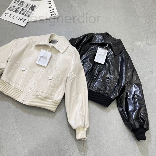 

women's leather & faux designer in autumn and winter of 2021 new celebrities' small fragrance lear jacket women's embossed pa, Black