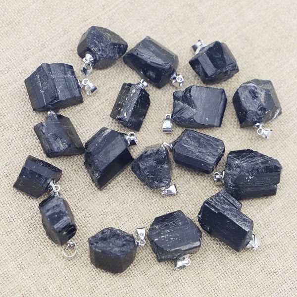 

natural rough ore stone black tourmaline irregular charms pendants repair diy jewelry making accessories wholesale, Bronze;silver