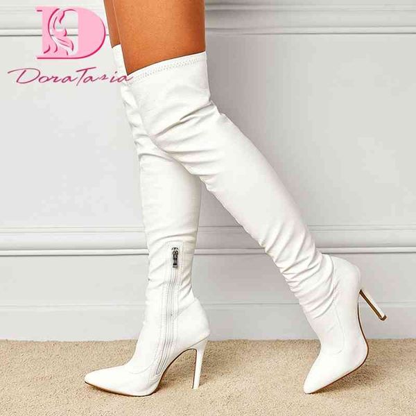 

boots doratasia black zip over the knee boots for women 2021 pointed toe slim thin high heels thigh boots female party club shoes 220903