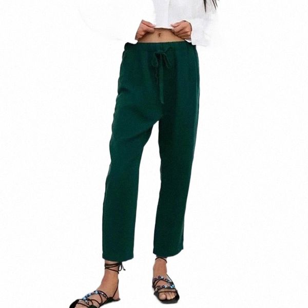 

women's pants & capris women's pants & capris kumsvag women summer casual solid straight 2021 za elastic waist drawstring ankle-le, Black;white