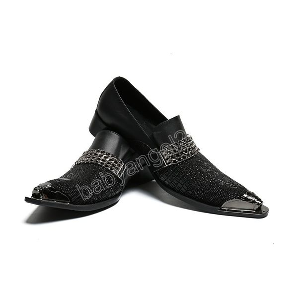 

genuine leather men business shoes fashion chains pointed toe party brogue shoes plus size male formal shoes, Black