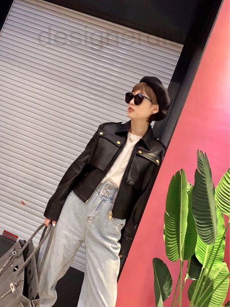 

women's leather & faux designer vers 2022 early spring new genuine leather sheepskin temperament luxurious lapel long sleeve motorcycle, Black