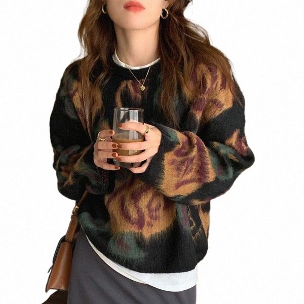 

women's sweaters women's sweaters retro mohair sweater women 2021 autumn and winter chic loose casual long-sleeved knitted 65si#, White;black
