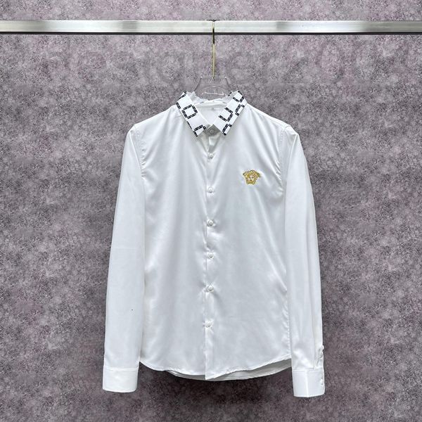 

men's casual shirts designer chao brand long sleeve shirt 2022 spring and autumn new medusa embroidery casual color matching lapel shir, White;black