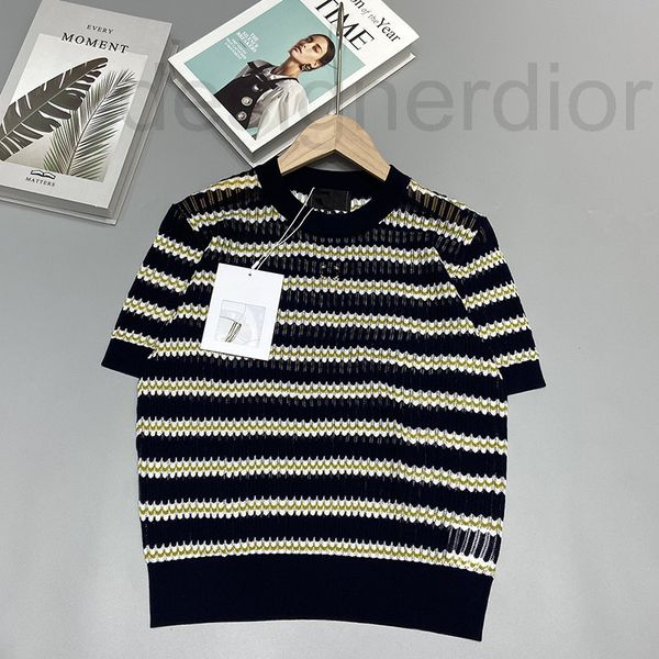 

women's hoodies & sweatshirts designer high version small fragrance summer women's round neck stripe contrast color knitted t-shir, Black