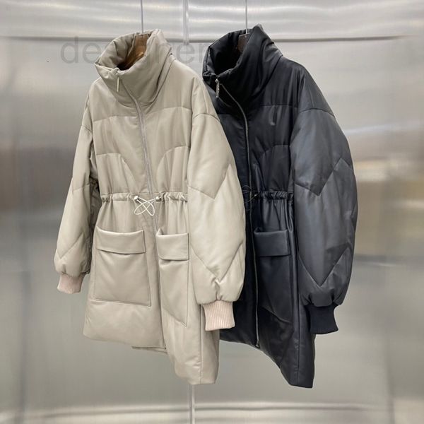 

women's leather & faux designer family d's 2021 haining winter new sheep skin leather down jacket medium and long wide version fem, Black