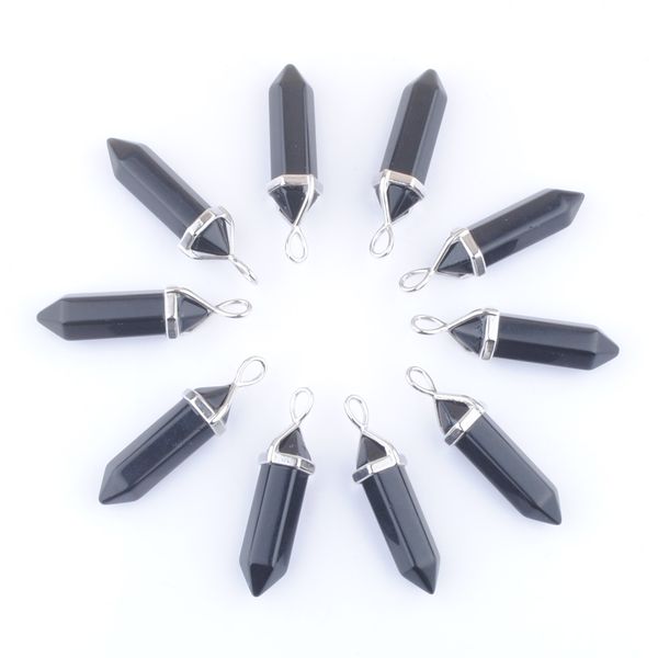 

pendants natural stone obsidian hexagonal bullet point crystal pillar reiki healing chakra dangle pendant jewelry n3038, Silver