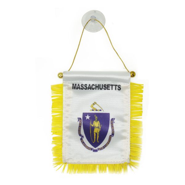 

massachusetts mini flag banner 10x15 cm premium polyester pennant with suction cup for home office door decor