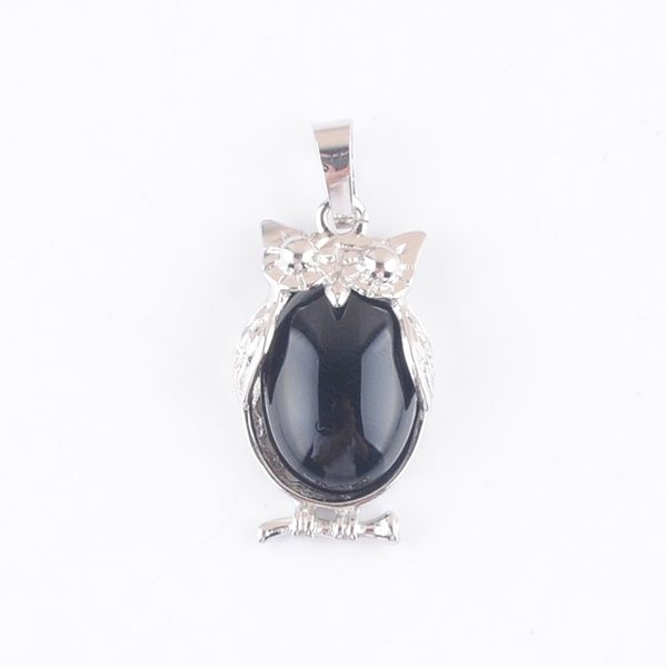 

natural stone black agate tiny owl pendants reiki lucky animal cute charm jewelry for women man gift n4667, Silver