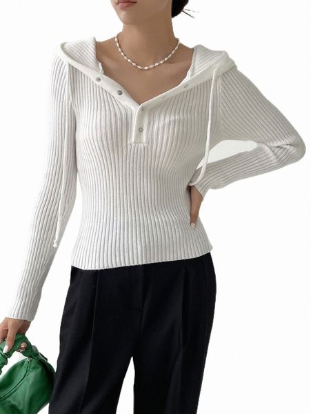 

women's sweaters dazy drawstring hooded ribbed knit sweater k1is#, White;black