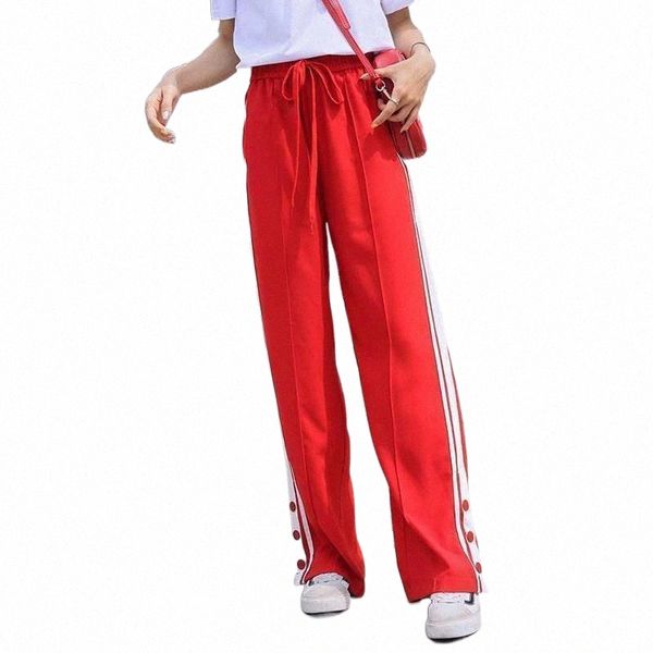 

women's pants & capris korean high waist pants summer loose wide leg casual side stripe sweatpants femme trousers streetwear pantalon1, Black;white