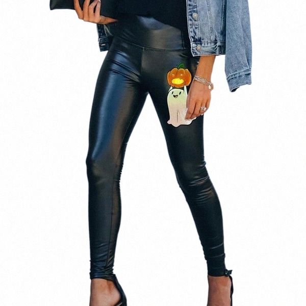 

women's pants & capris women's pants & capris 2021 pu for woman autumn cartoon halloween printed leggings womens high waist faux l, Black;white